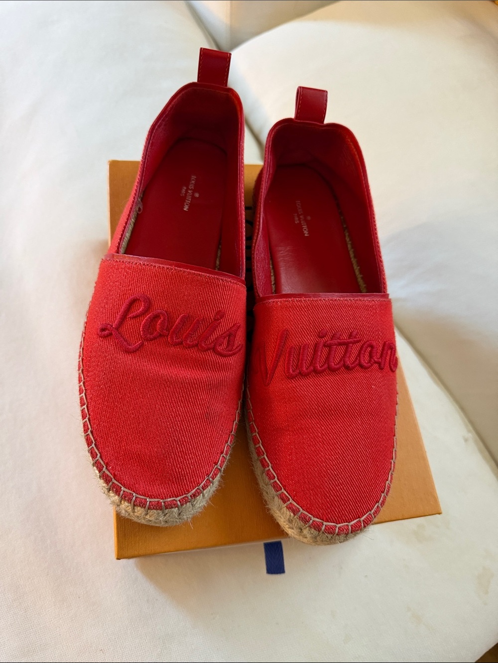 Louis Vuitton Red Canvas Espadrilles with Script Logo